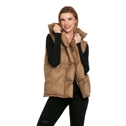 Belle & Bloom Over My Head Hooded Puffer Vest In Khaki