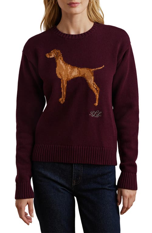 Shop Lauren Ralph Lauren Intarsia Vizsla Cotton Sweater In Pinot Noir