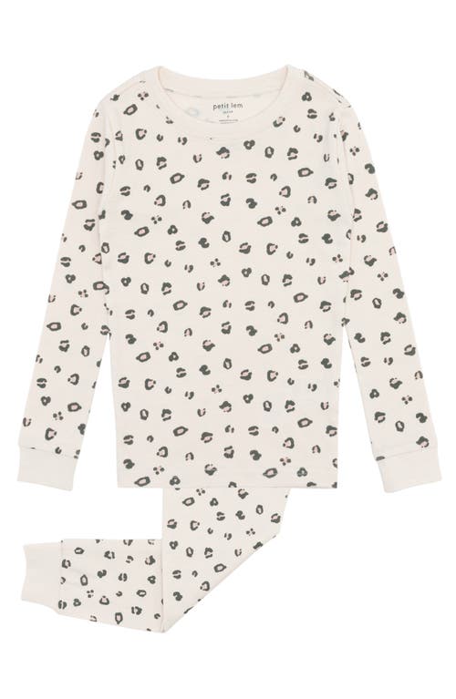 Petit Lem Kids' Leopard Print Fitted Organic Cotton Two-Piece Pajamas in 401 Light Pink