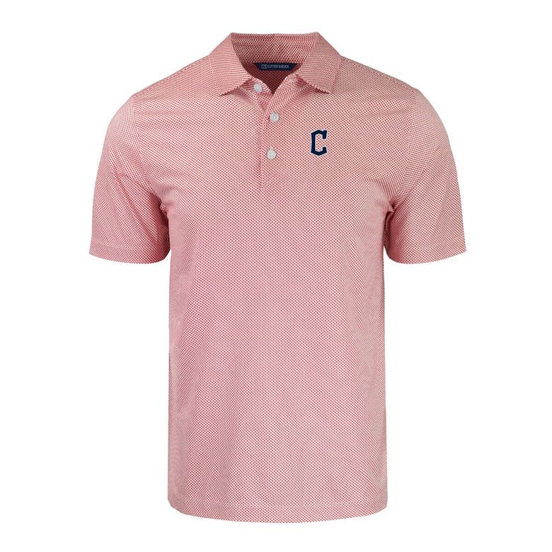Shop Cutter & Buck Red/white Cleveland Guardians Pike Eco Symmetry Print Stretch Recycled Polo