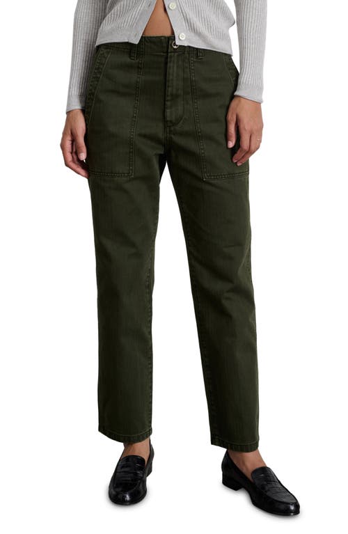 Shop Alex Mill Neil Herringbone High Waist Straight Leg Utility Pants In Military Olive