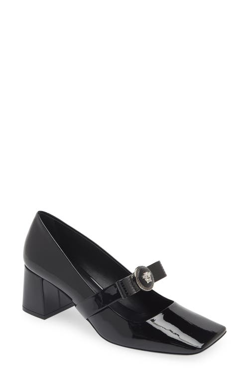 Versace Gianni Ribbon Embellished Patent-leather Pumps In Black/palladium