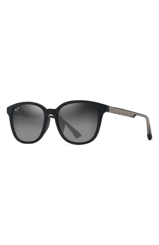 Maui Jim Kuikahi 55mm Gradient Polarizedplus2® Square Sunglasses In Shiny Black W/trans Light Grey