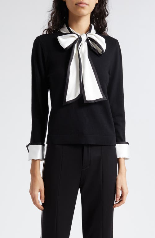 Alice + Olivia Justina Mixed Media Wool Sweater Black Combo at Nordstrom,