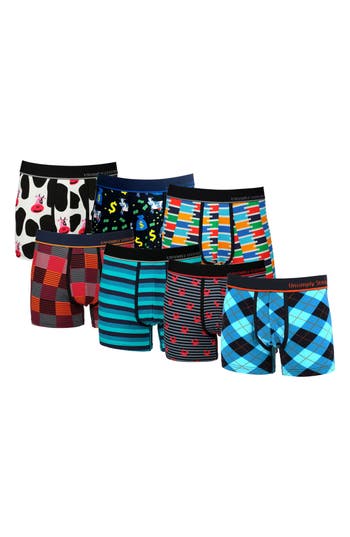 Unsimply Stitched 7-pack Assorted Stretch Cotton Trunks In Blue Multi