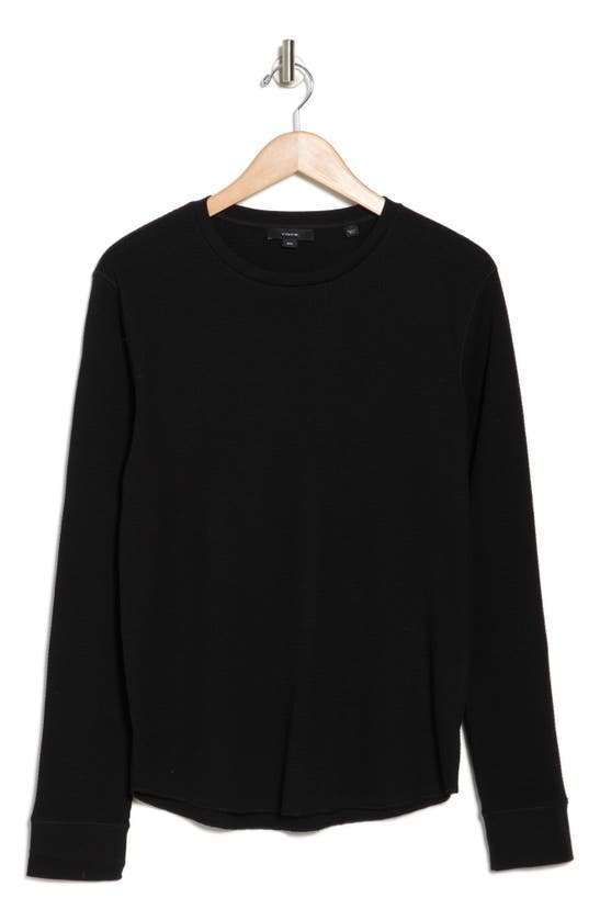 Vince Thermal Cotton Blend Long Sleeve Crewneck T-shirt In Black