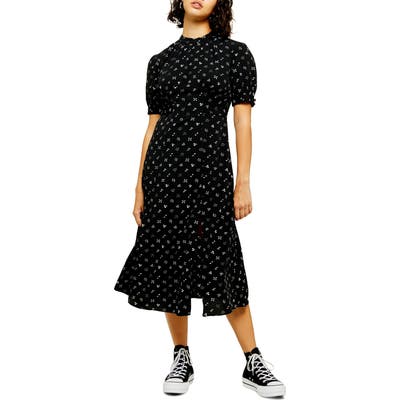 Petite Topshop Conversational Back Cutout Midi Dress, P US (fits like 6-8P) - Black