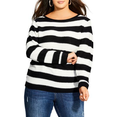 Plus Size City Chic Nautical Stripe Sweater, Black