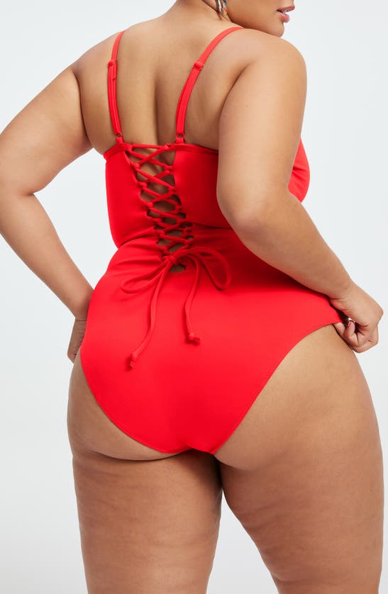 Shop Good American Sculpt One-piece Swimsuit In Bright Poppy 002