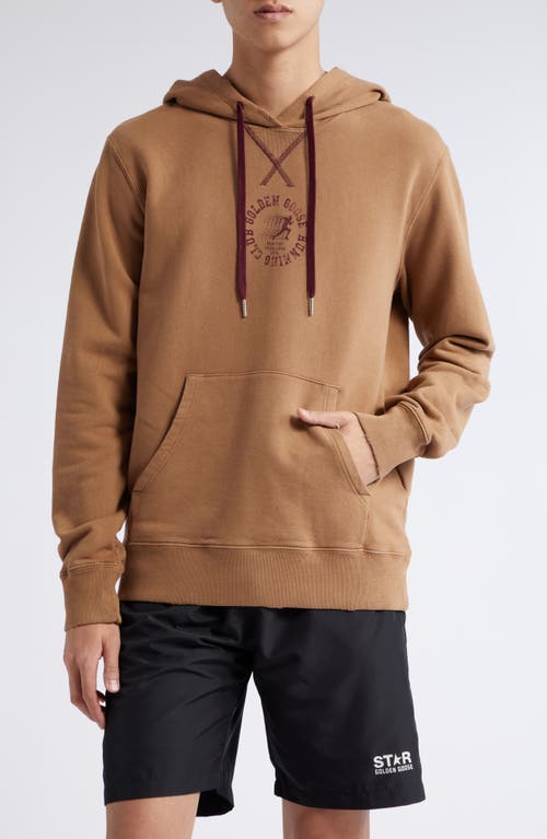 Shop Golden Goose Journey Collection Running Club Graphic Hoodie In Malt Ball/windsor Wine