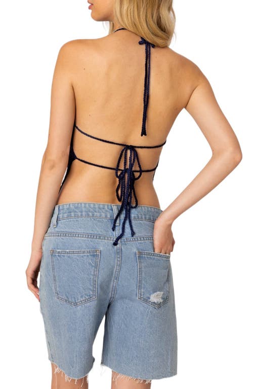 Shop Edikted Jada Open Back Crochet Crop Top In Navy