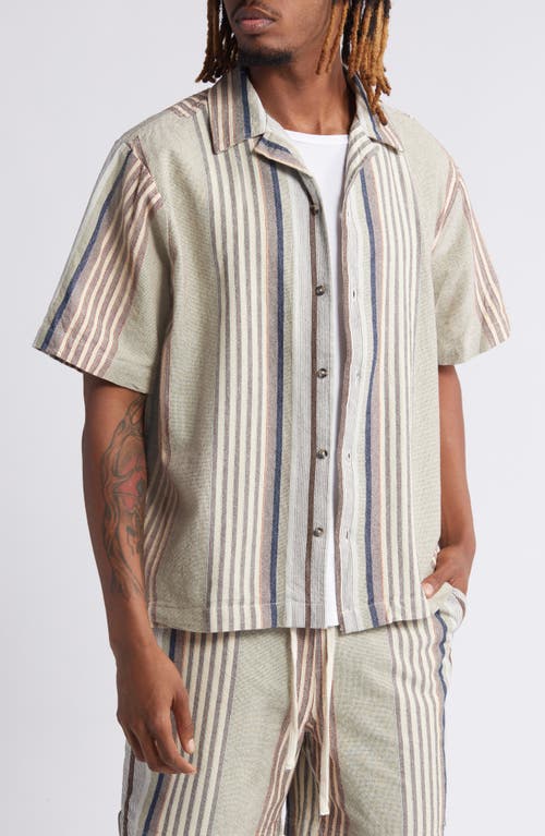 BDG Urban Outfitters Stripe Cotton Camp Shirt Sand at Nordstrom,