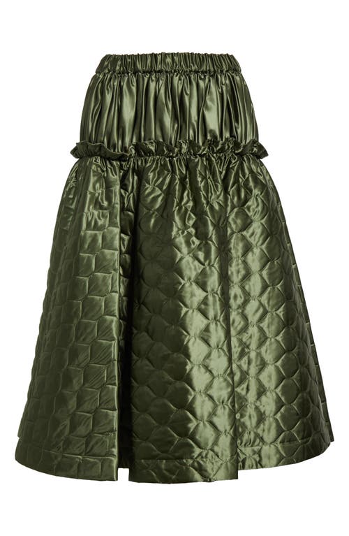 Noir Kei Ninomiya Quilted Satin Maxi Skirt in Khaki 