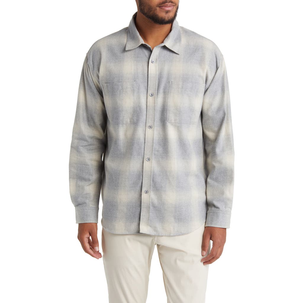 Frame Plaid Cotton Flannel Button-up Shirt In Grey/oatmeal Plaid