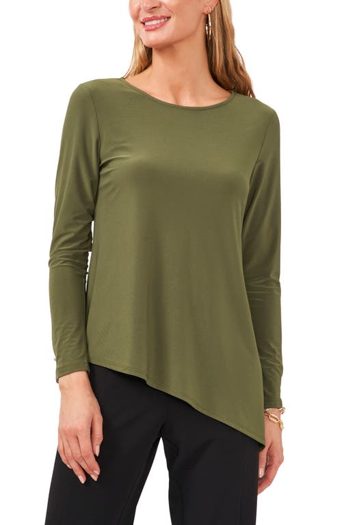 Button Sleeve Asymmetrical Top in Olive Green