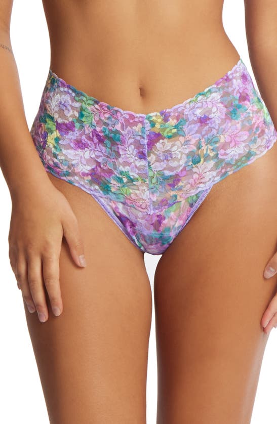 Hanky Panky Plus Size Printed Retro Lace Thong In Bathe In Petals