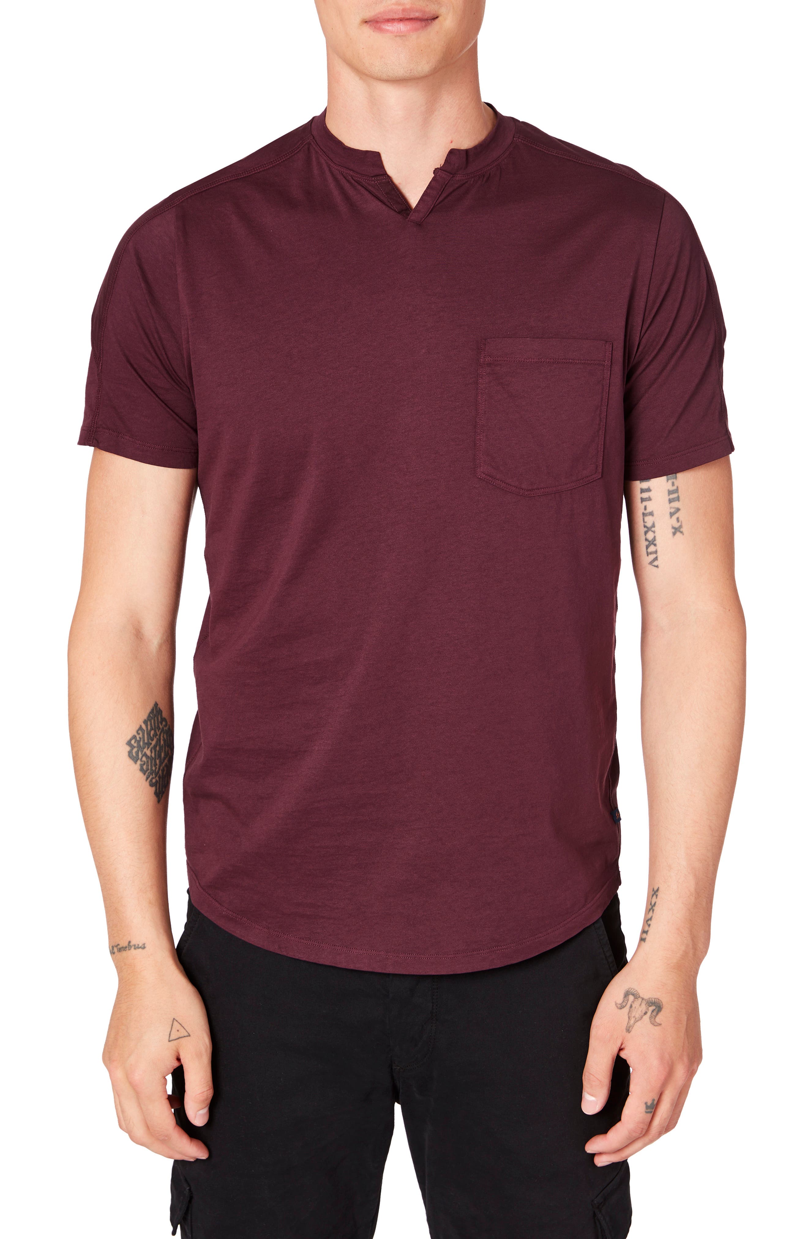 Good Man Brand Split Neck Pocket T-shirt In Wine