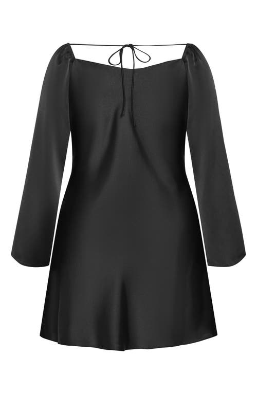 Shop City Chic Lauryn Long Sleeve Satin Minidress In Black