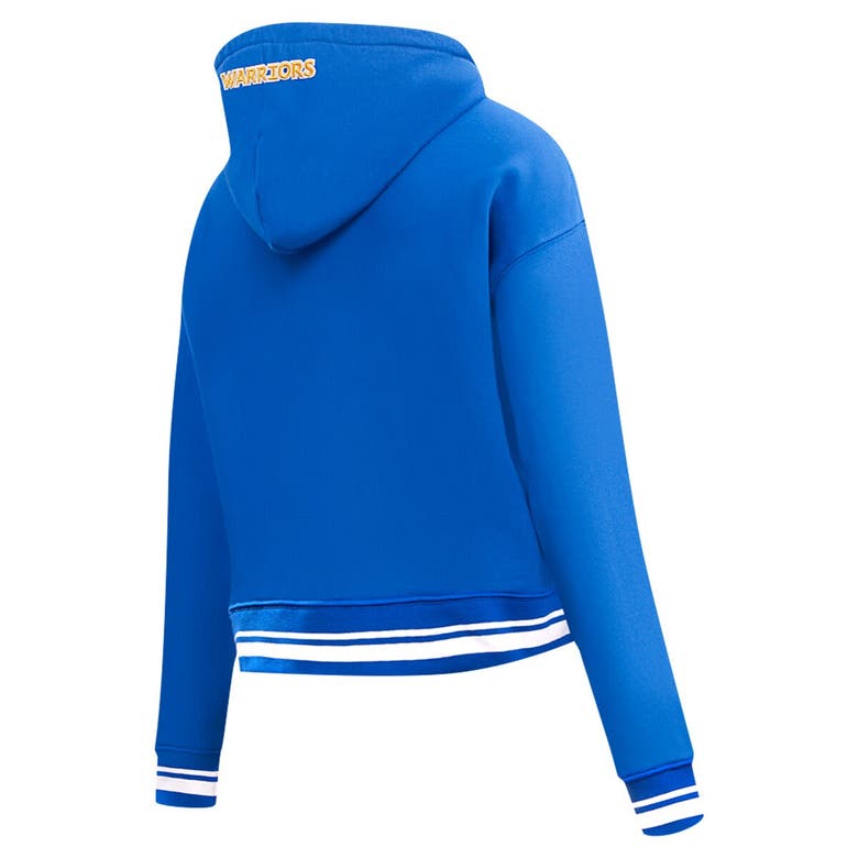 Shop Pro Standard Royal Golden State Warriors Script Tail Cropped Pullover Hoodie