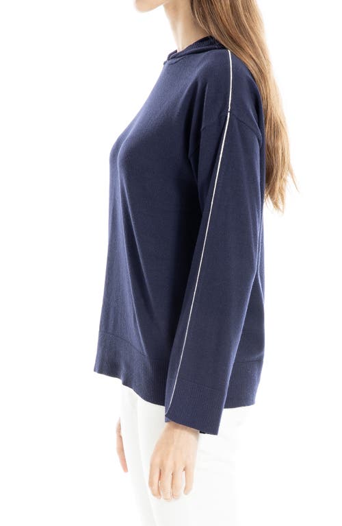 Max Studio Fine Gauge Hoodie In Dark Navy/off White