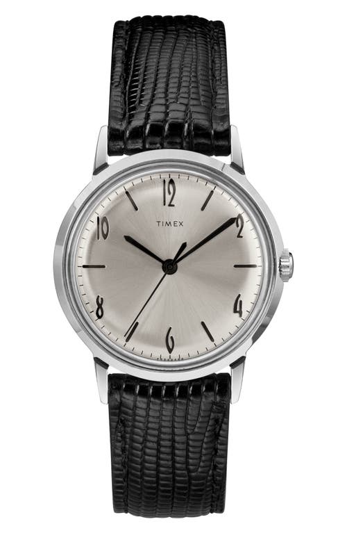 Shop Timex ® Marlin Leather Strap Watch, 34mm In Black/silver