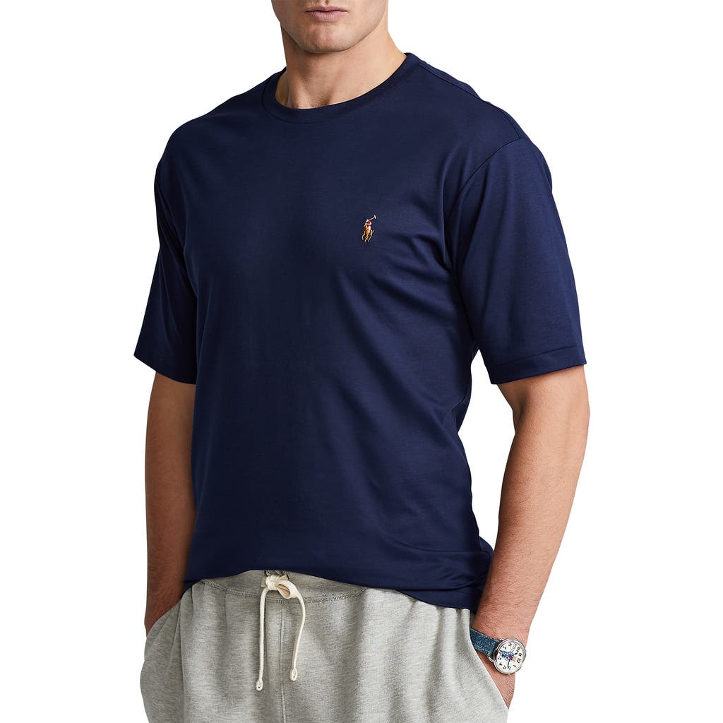 Polo Ralph Lauren Blue Crewneck T-shirt With Pony Embroidery On The Front In Animal Print