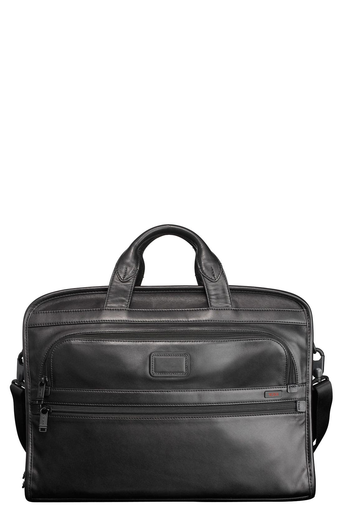 tumi alpha leather briefcase