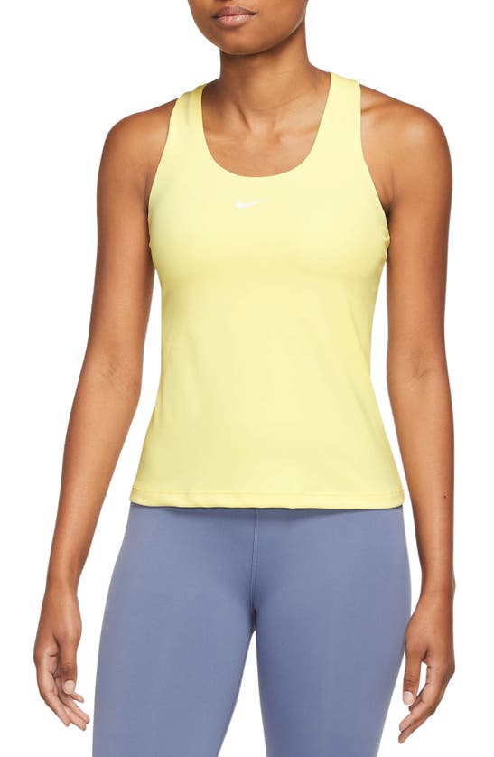 Nike Dri-fit Swoosh Bra Racerback Tank In Lemon Chiffon/ Stne Mve