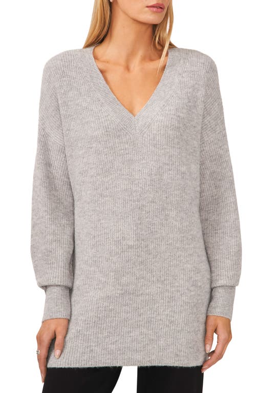 halogen(r) V-Neck Tunic Sweater in Medium Heather Grey