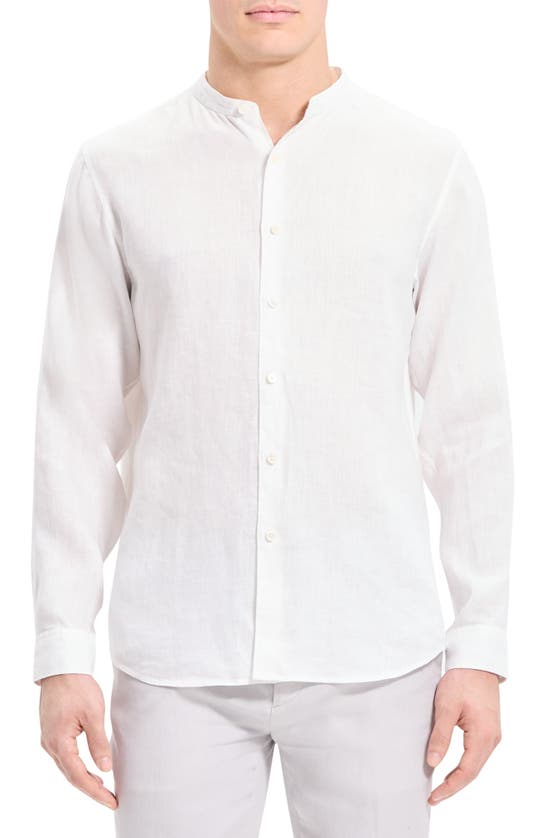 Theory Irving Shirt In Relaxed Linen In Optic White