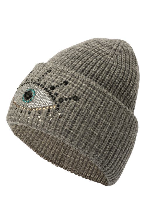 Kurt Geiger London Beaded Evil Eye Beanie In Dark Grey Marl