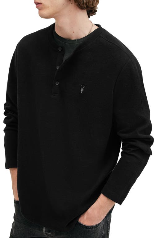 Shop Allsaints Rowe Long Sleeve Cotton Henley In Jet Black