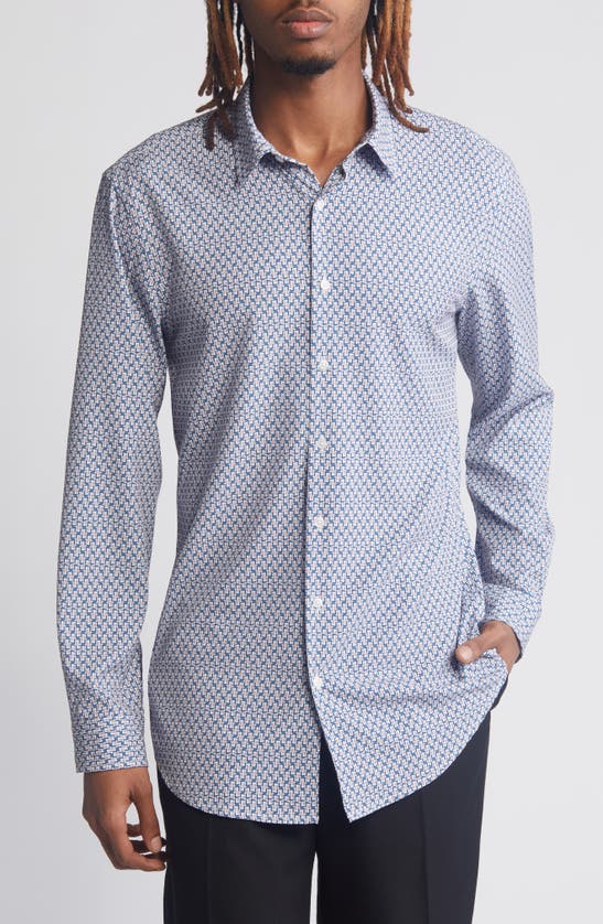 Shop Open Edit Trim Fit Geometric Button-up Shirt In White - Pink Geometric