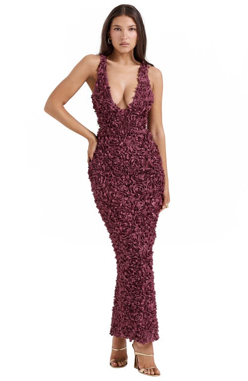 Shop House Of Cb Carena Flower Appliqué Gown In Nocturne