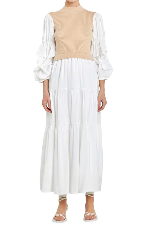 English Factory Layered Mixed Media Maxi Dress Beige at Nordstrom,