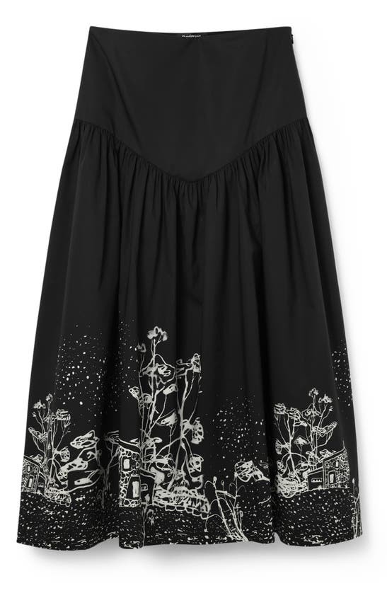 Shop Desigual Landscape Poplin Midi Skirt In Black
