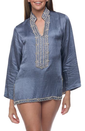 Ranee's Ranees Embellished Long Sleeve Tunic In Gray