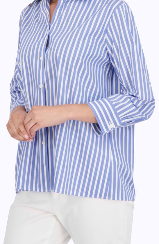 Shop Foxcroft Sandra Stripe Cotton Blend Button-up Shirt In Periwinkle