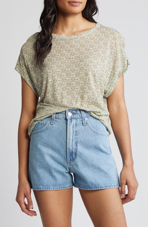 Lucky Brand Abstract Floral Short Sleeve Knit Top Green Print at Nordstrom,