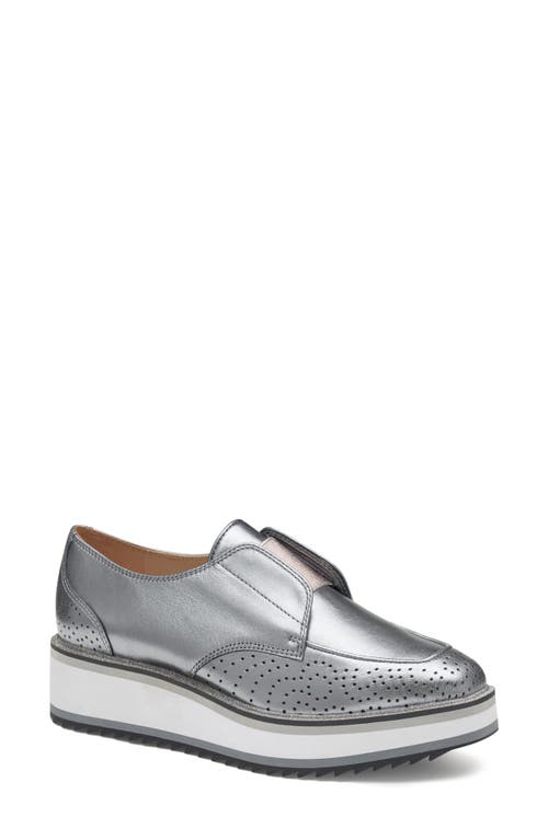 Johnston & Murphy Gracelyn Platform Wedge Derby In Pewter Metallic Sheepskin