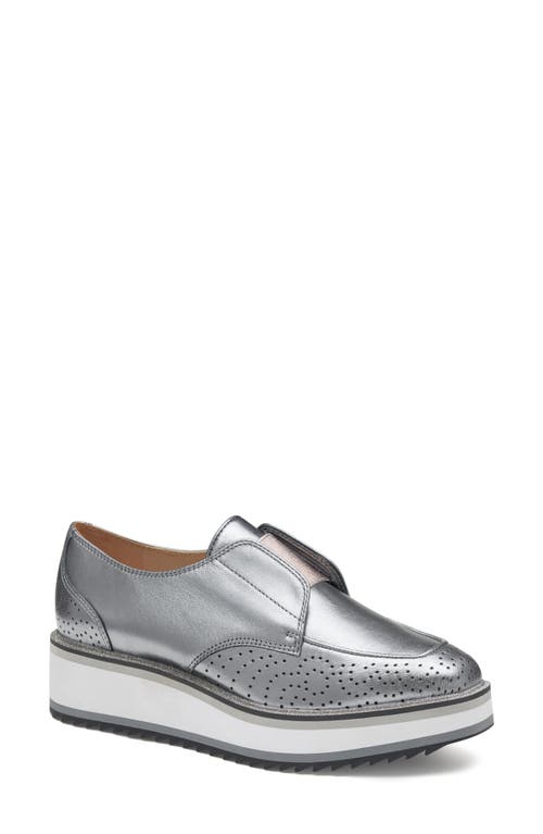 Shop Johnston & Murphy Gracelyn Platform Wedge Derby In Pewter Metallic Sheepskin