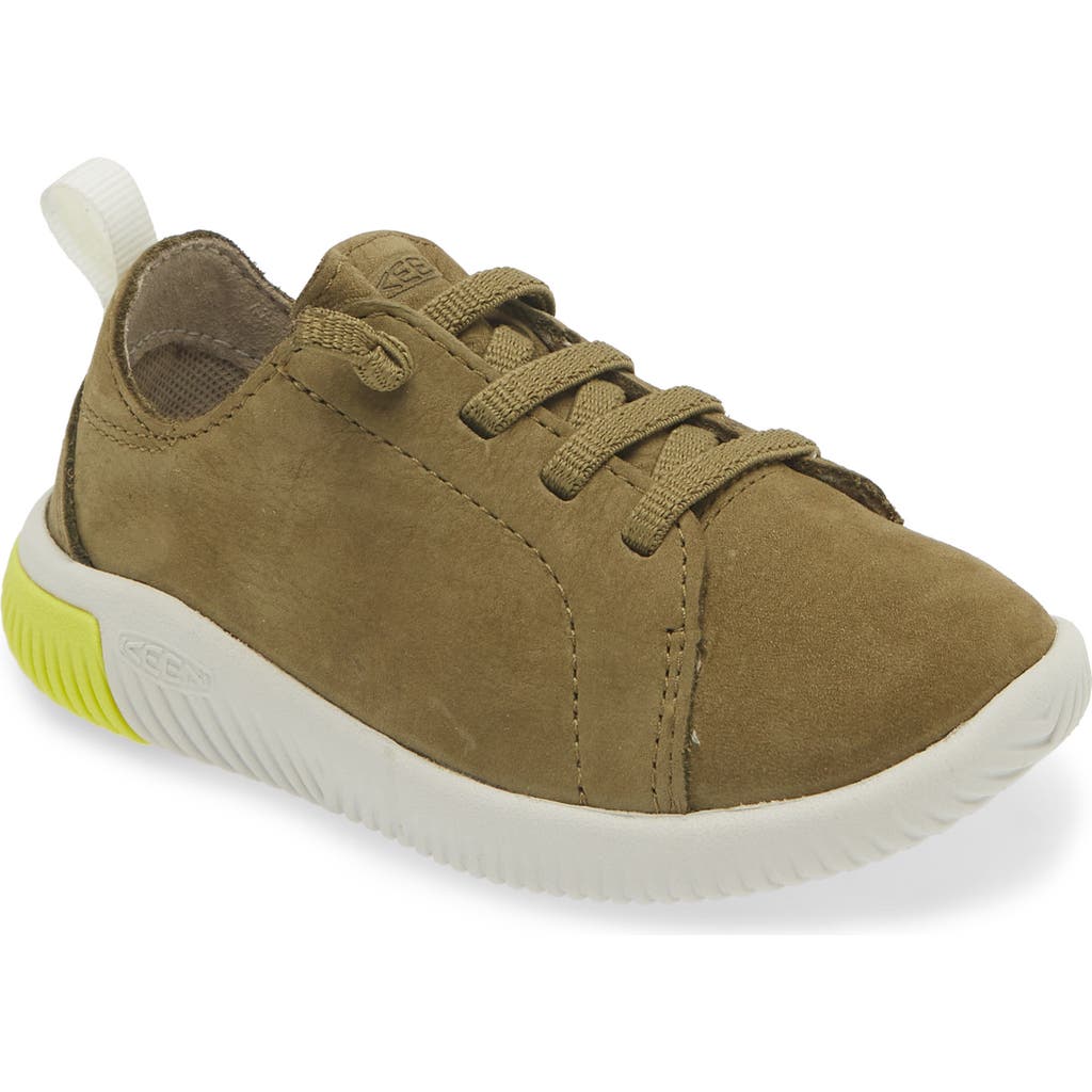 Keen Kids' Knx Leather Sneaker In Martini Olive/evening Primrose