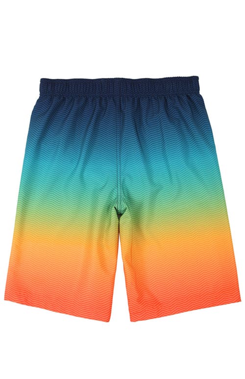 Shop Rokka&rolla Kids' 4-way Stretch Quick-dry Swim Trunks With Mesh Lining And Upf 50+ Protection In Neon Waves