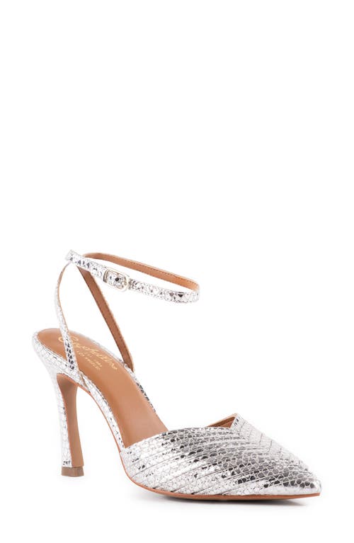 Onto the Next Ankle Strap Pointed Toe Pump in Silver
