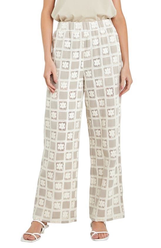 Shop English Factory Crocket Patchwork Wide Leg Pants In Beige Multi