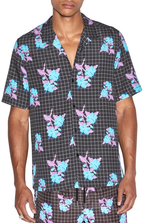Low Res Floral Short Sleeve Button-Up Camp Shirt