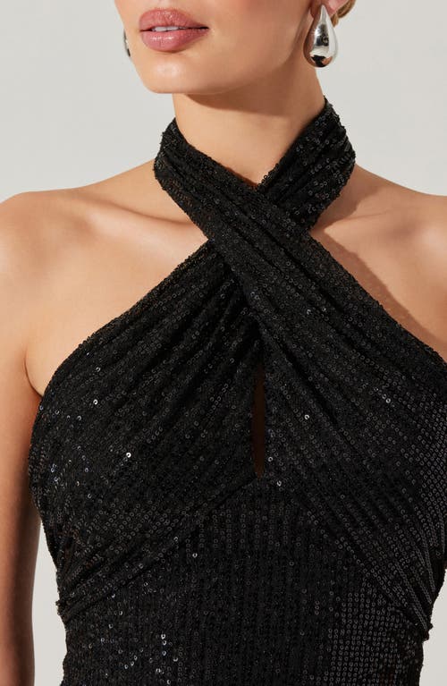 Shop Astr The Label Sequin Halter Top In Black