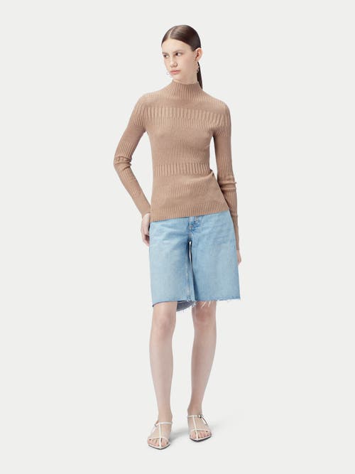 Gobi Mongolian Cashmere High-neck Ribbed Cotton Silk Cashmere Blend Sweater In Timber Wolf