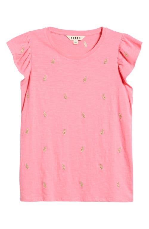 Shop Boden Dora Embroidered Flutter Sleeve Cotton T-shirt In Sangria Sunset, Pineapples