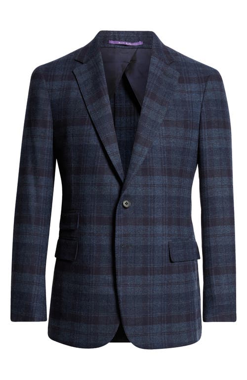 Shop Ralph Lauren Purple Label Kent Plaid Wool Sport Coat In Medium Blue/navy